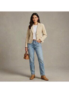 Mint Limit Blazer Jacket Sz Small Beige Single Breasted Linen Blend Notch Lapel